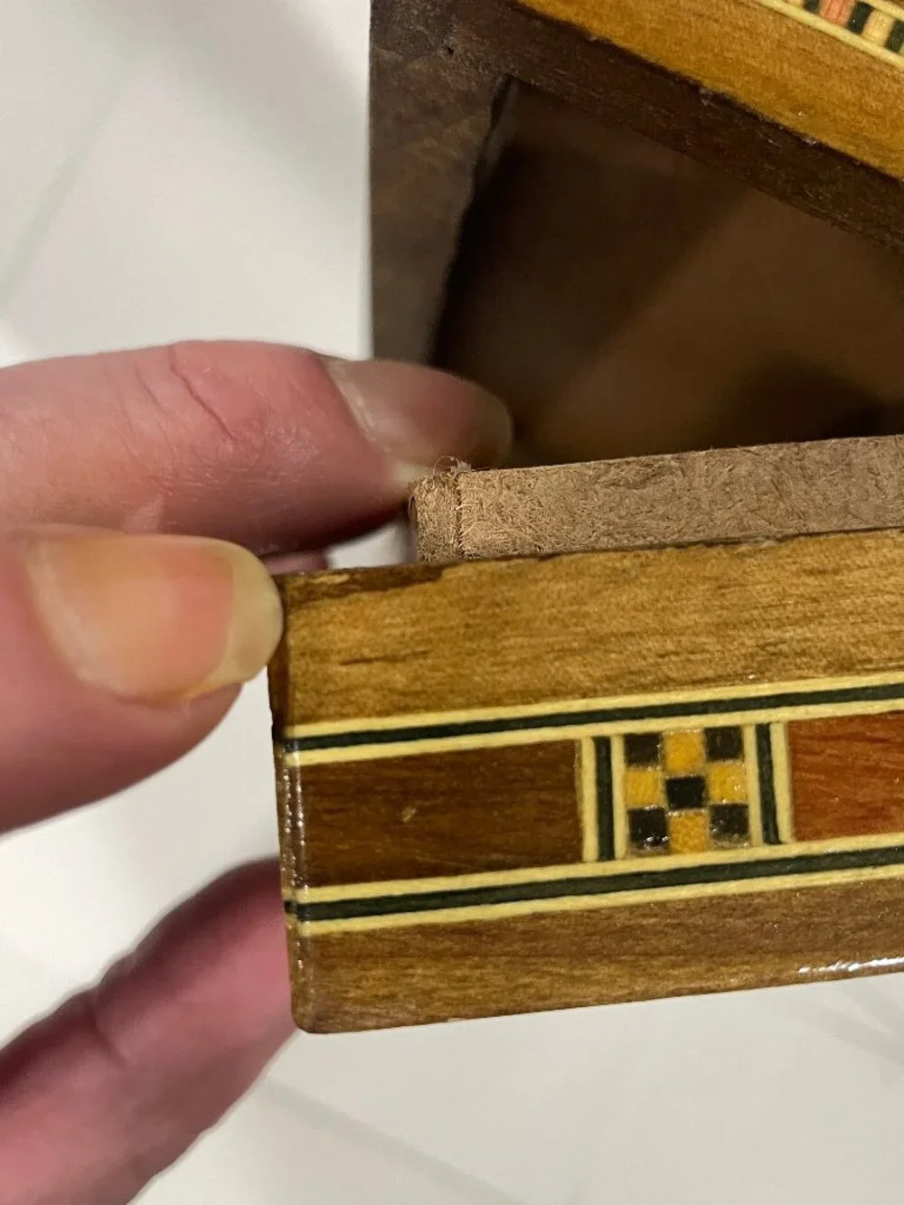 Vtg Persian Micro-Mosaic Wooden Marquetry Geometric Trinket Jewelry Box 9.25x3